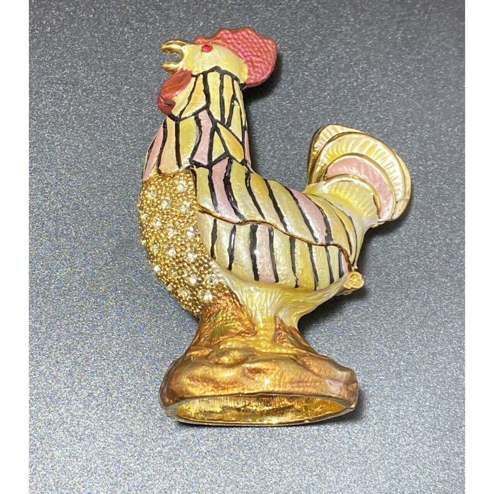 VINTAGE RUCINNI ROOSTER TRINKET BOX JEWELED WITH SWAROVSKI CRYSTALS